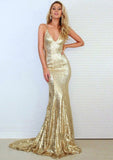 Sequined Prom Dress Trumpet/Mermaid V-Neck Court Train With Pleated - dennisdresses