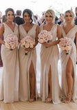 Sheath/Column Cowl Neck Sleeveless Chiffon Bridesmaid Dresses With Pleated Split