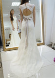 Sheath/Column Scalloped Neck Sleeveless Court Train Lace Wedding Dress With Sashes - dennisdresses