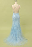 Sheath/Column Square Neckline Sleeveless Court Train Lace Prom Dress With Appliqued - dennisdresses