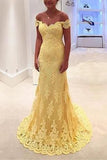 Sweep/Brush Train Mermaid Off-the-Shoulder Sleeveless Lace Prom Dresses