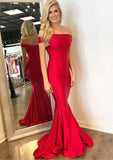 Trumpet/Mermaid Off-the-Shoulder Sleeveless Sweep Train Elastic Satin Evening Dress With Pleated