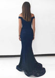 Trumpet/Mermaid Off-the-Shoulder Sleeveless Sweep Train Lace Prom Dress With Split - dennisdresses