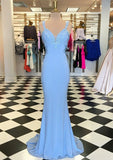 Trumpet/Mermaid Scalloped Neck Sleeveless Sweep Train Elastic Satin Prom Dress With Appliqued