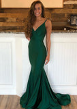 Trumpet/Mermaid Sleeveless Sweep Train Satin Prom Dress With Pleated - dennisdresses