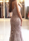 Trumpet/Mermaid Sweetheart Sleeveless Long/Floor-Length Tulle Prom Dress With Appliqued - dennisdresses
