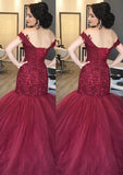 Tulle Prom Dress Trumpet/Mermaid Sweetheart Sweep Train With Lace - dennisdresses