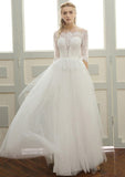 Tulle Wedding Dress A-Line/Princess Bateau Long/Floor-Length With Lace - dennisdresses