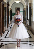 Tulle Wedding Dress A-Line/Princess Bateau Tea-Length With Lace