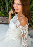 Tulle Wedding Dress A-Line/Princess Off-The-Shoulder Ankle-Length With Lace - dennisdresses