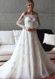 Tulle Wedding Dress A-Line/Princess Off-The-Shoulder Court Train Lace