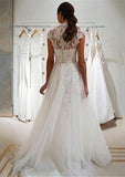 Tulle Wedding Dress A-Line/Princess Scalloped Neck Long/Floor-Length With Lace - dennisdresses