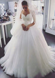 Tulle Wedding Dress A-Line/Princess Sweetheart Court Train With Beaded - dennisdresses