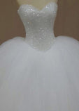 Tulle Wedding Dress Ball Gown Strapless Court Train With Beaded - dennisdresses