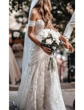 Women's Bohemian Wedding Dresses with Detachable Arm Bands Sweetheart Mermaid Lace Bridal Gown