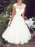 A-Line Wedding Dresses Knee Length Little White Dresses Sleeveless Jewel Neck Lace With Appliques 2023 Bridal Gowns