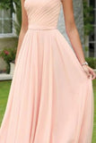 A-Line Bridesmaid Dress One Shoulder Sleeveless Elegant Floor Length Chiffon with Pleats 2023